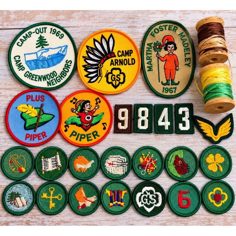 Vintage Girl Scout Patches Lot 1960 Camp Badges Merit Badges Insignia And Thread